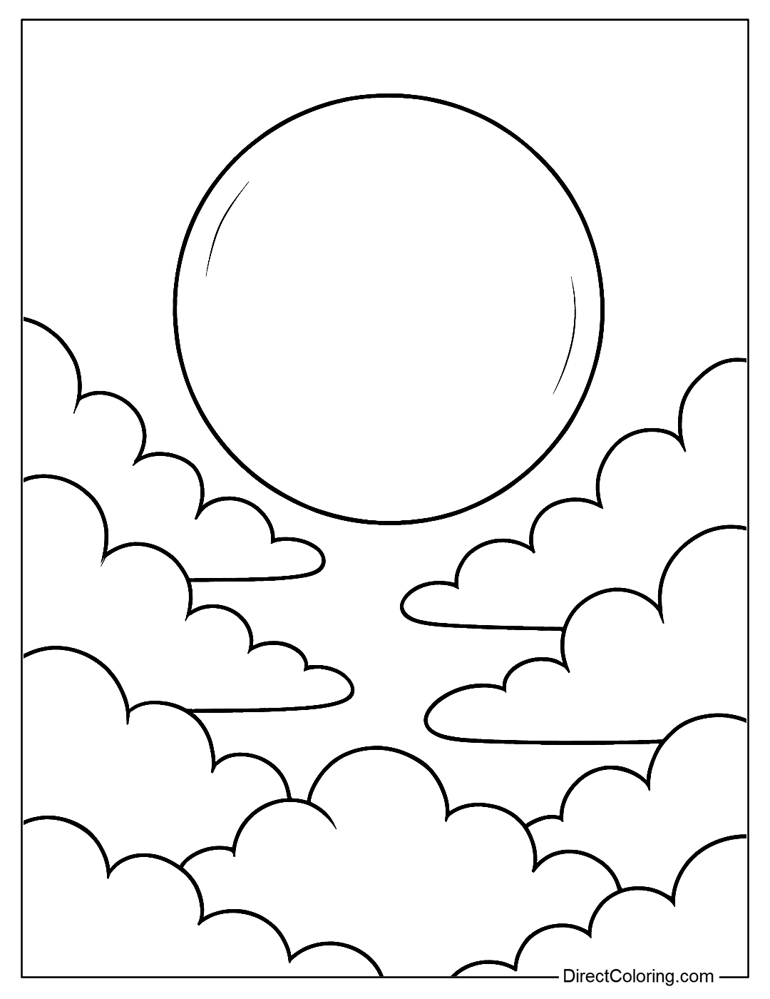 The moon coloring page stands out on the soft, floating sea of ​​clouds, dreamy style